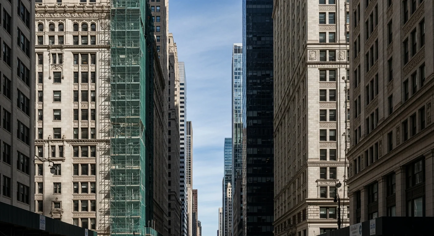Downtown Chicago office buildings in the Loop along the LaSalle Street corridor being converted to housing, illustrative