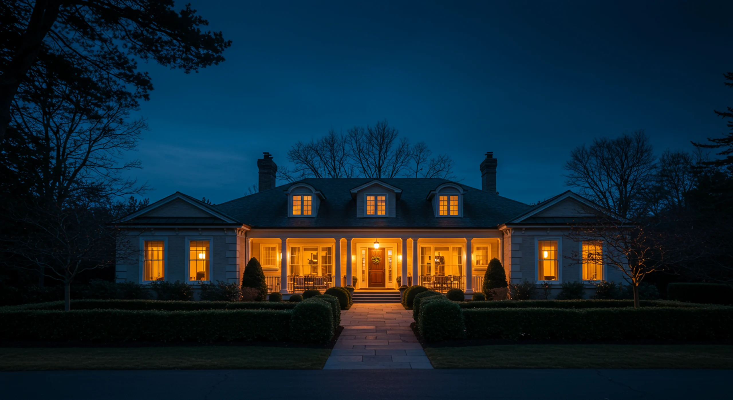 Grand Chicagoland home at blue hour