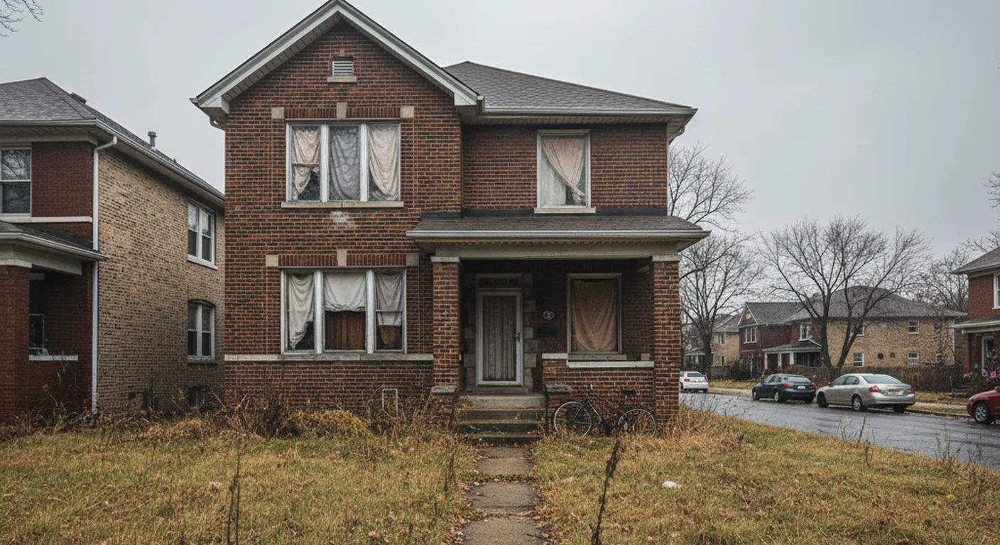 Front door of a residential home with an eviction notice, illustrating property disputes.